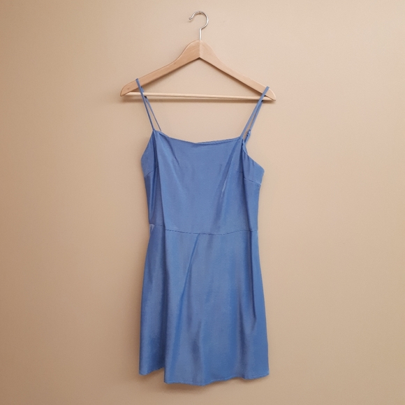 ZAFUL Chambray Smocked Back Mini Cami Dress in Light Blue - Picture 5 of 14
